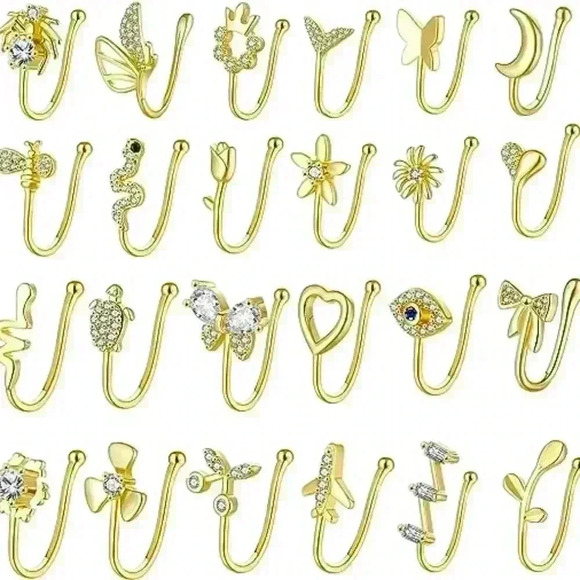 Fake Nose Rings Set Ear Clips Non Piercing Earrings Inlaid Jewelry - Picture 1 of 6